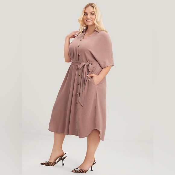 NWT Bloomchic Dolman Sleeve Button Detail Pocket Belted Flutter Dress, 22-24/3X - Picture 4 of 8